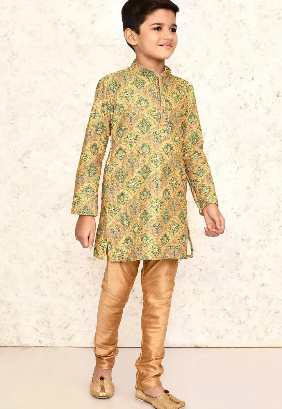 Digital Printed Lycra Kurta Set in Mustard