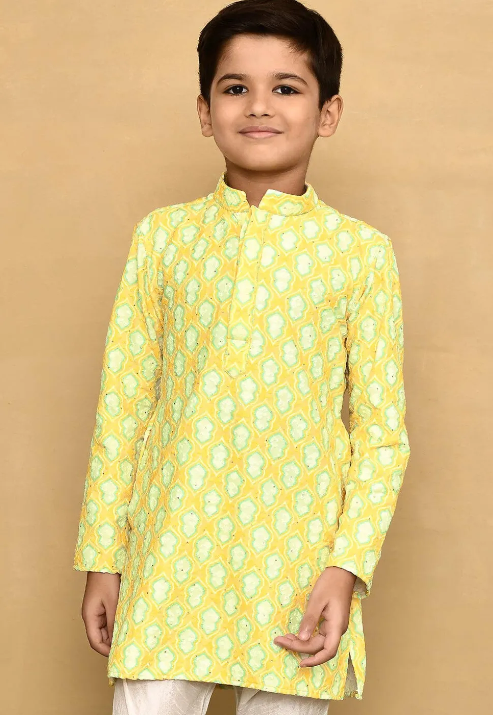 Digital Printed Lycra Kurta in Yellow