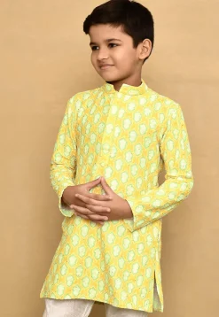 Digital Printed Lycra Kurta in Yellow