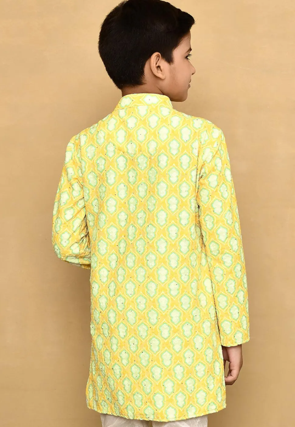 Digital Printed Lycra Kurta in Yellow
