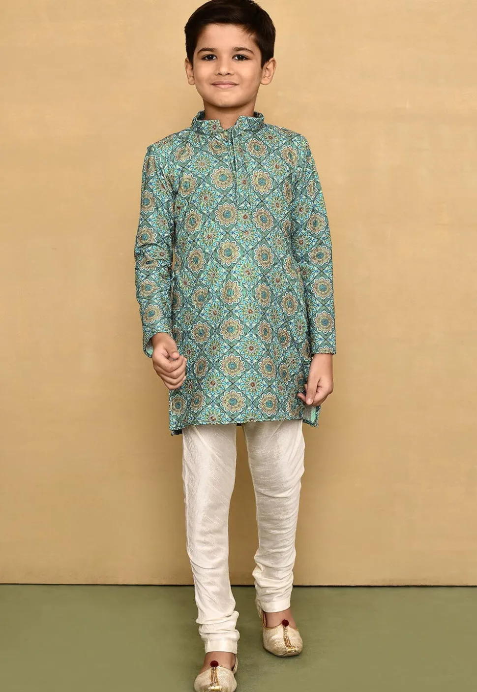 Digital Printed Lycra Kurta Set in Blue