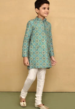 Digital Printed Lycra Kurta Set in Blue