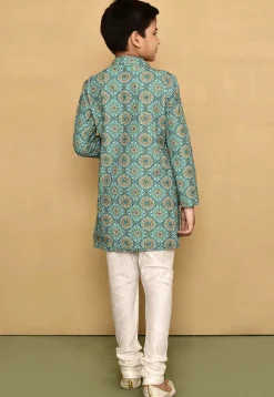 Digital Printed Lycra Kurta Set in Blue