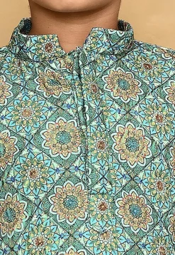 Digital Printed Lycra Kurta Set in Blue