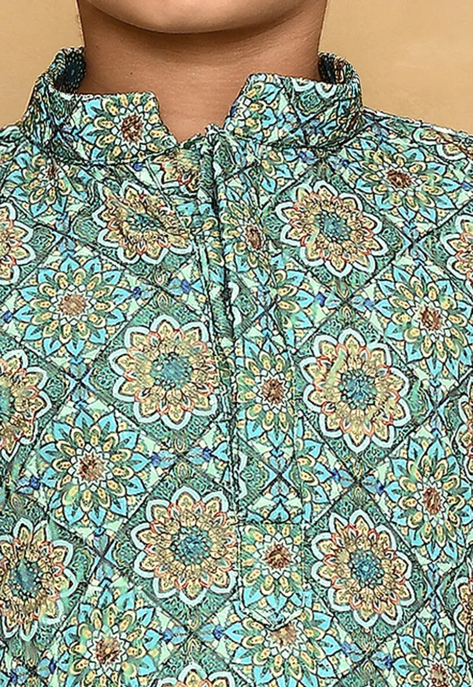 Digital Printed Lycra Kurta Set in Blue