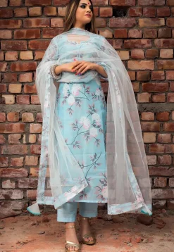 Digital Printed Modal Chanderi Pakistani Suit in Blue