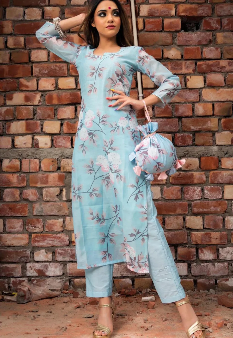 Digital Printed Modal Chanderi Pakistani Suit in Blue