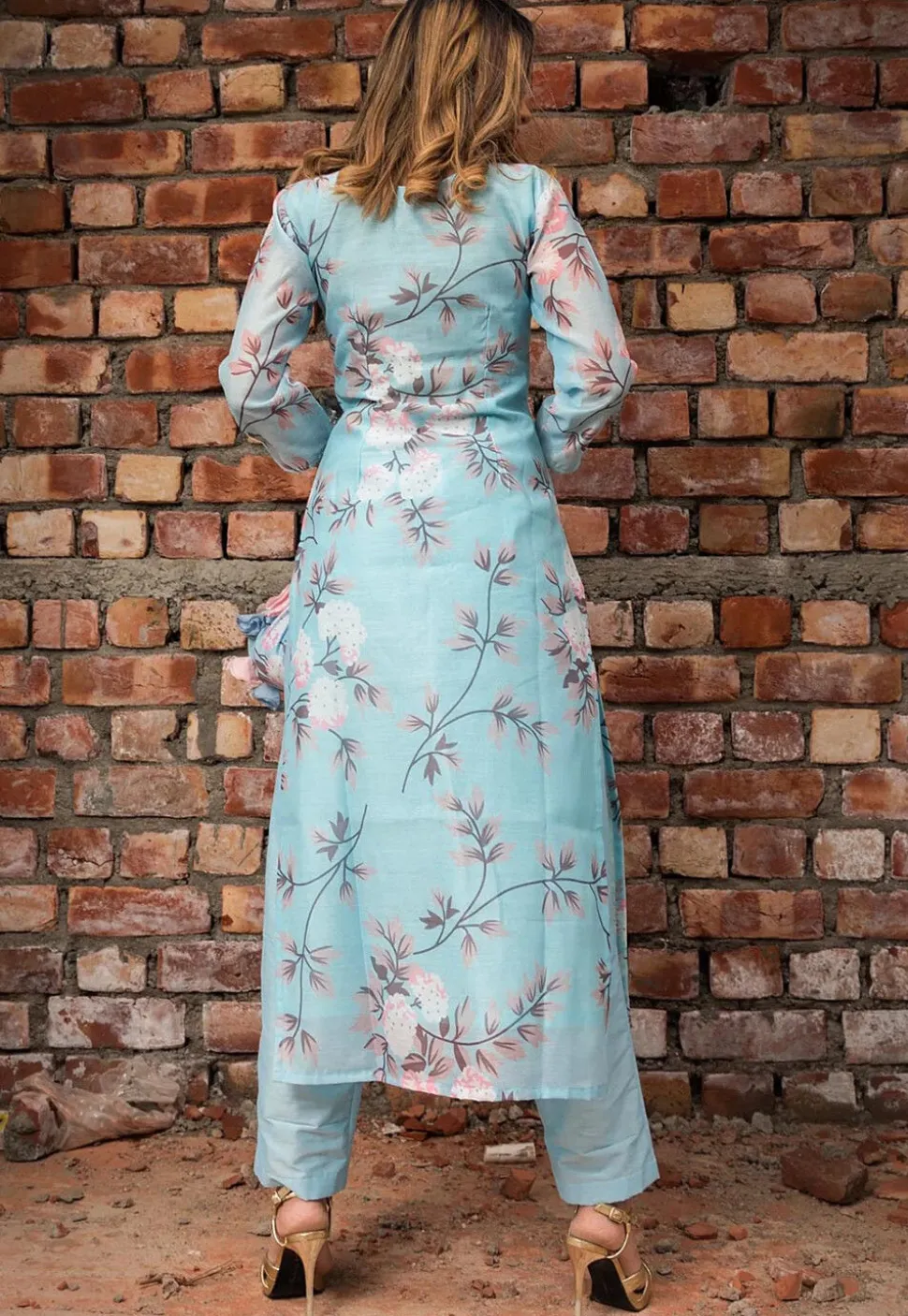 Digital Printed Modal Chanderi Pakistani Suit in Blue