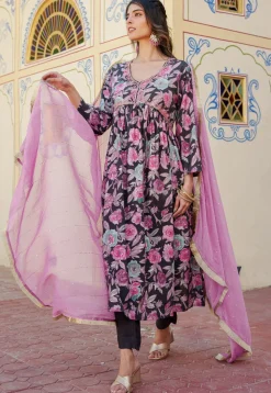 Digital Printed Modal Muslin Pakistani Suit in Black