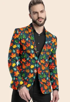 Digital Printed Modal Satin Blazer in Navy Blue