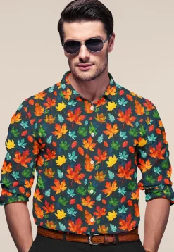 Digital Printed Modal Satin Shirt in Navy Blue