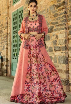 Digital Printed Modal Satin Crop Top Set in Old Rose