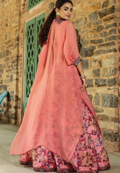 Digital Printed Modal Satin Crop Top Set in Old Rose