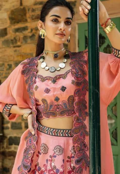 Digital Printed Modal Satin Crop Top Set in Old Rose