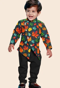 Digital Printed Modal Satin Sherwani in Navy Blue