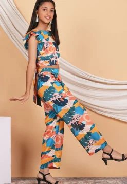 Digital Printed Modal Satin Crop Top Set in Multicolor