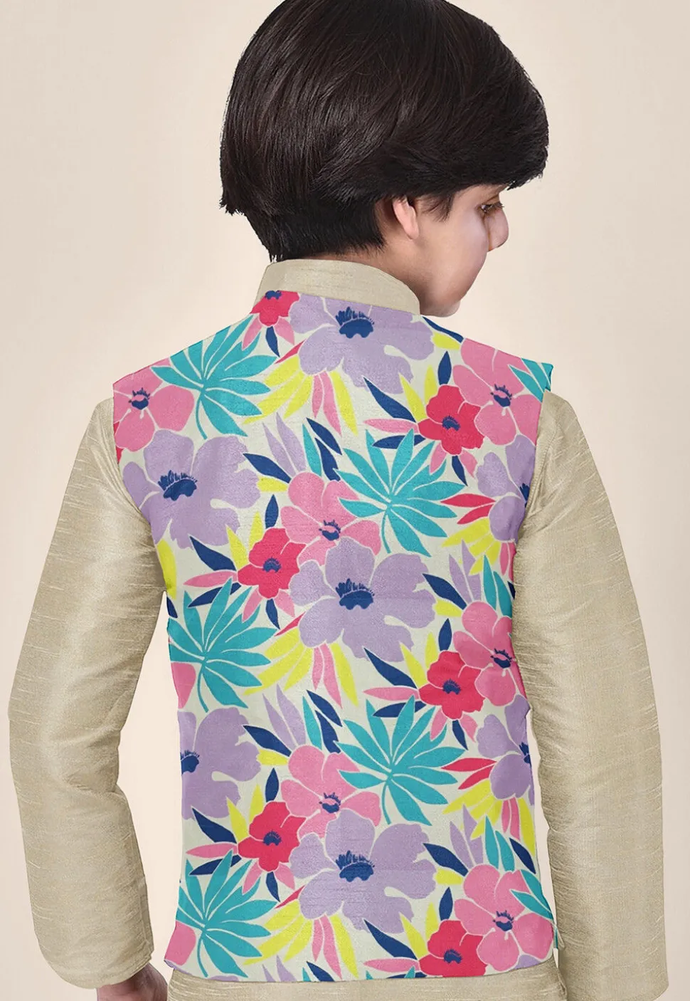 Digital Printed Modal Satin Nehru Jacket in Multicolor