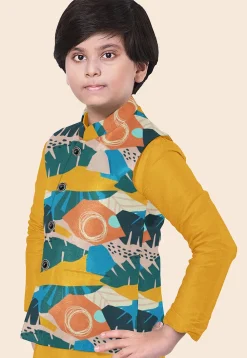 Digital Printed Modal Satin Nehru Jacket in Multicolor