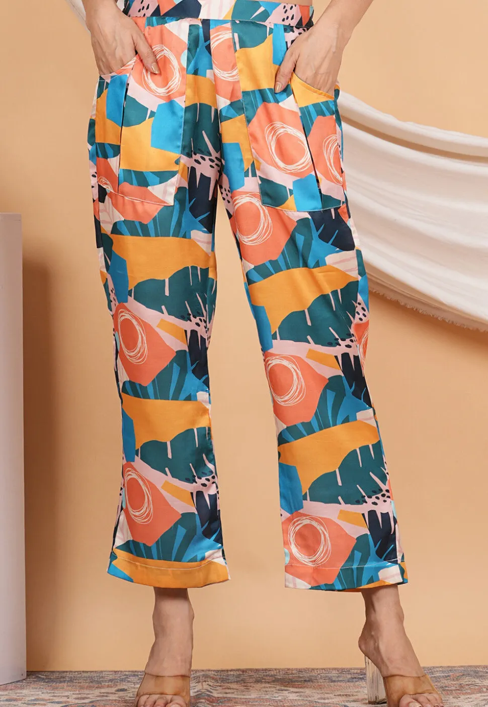 Digital Printed Modal Satin Pant in Multicolor