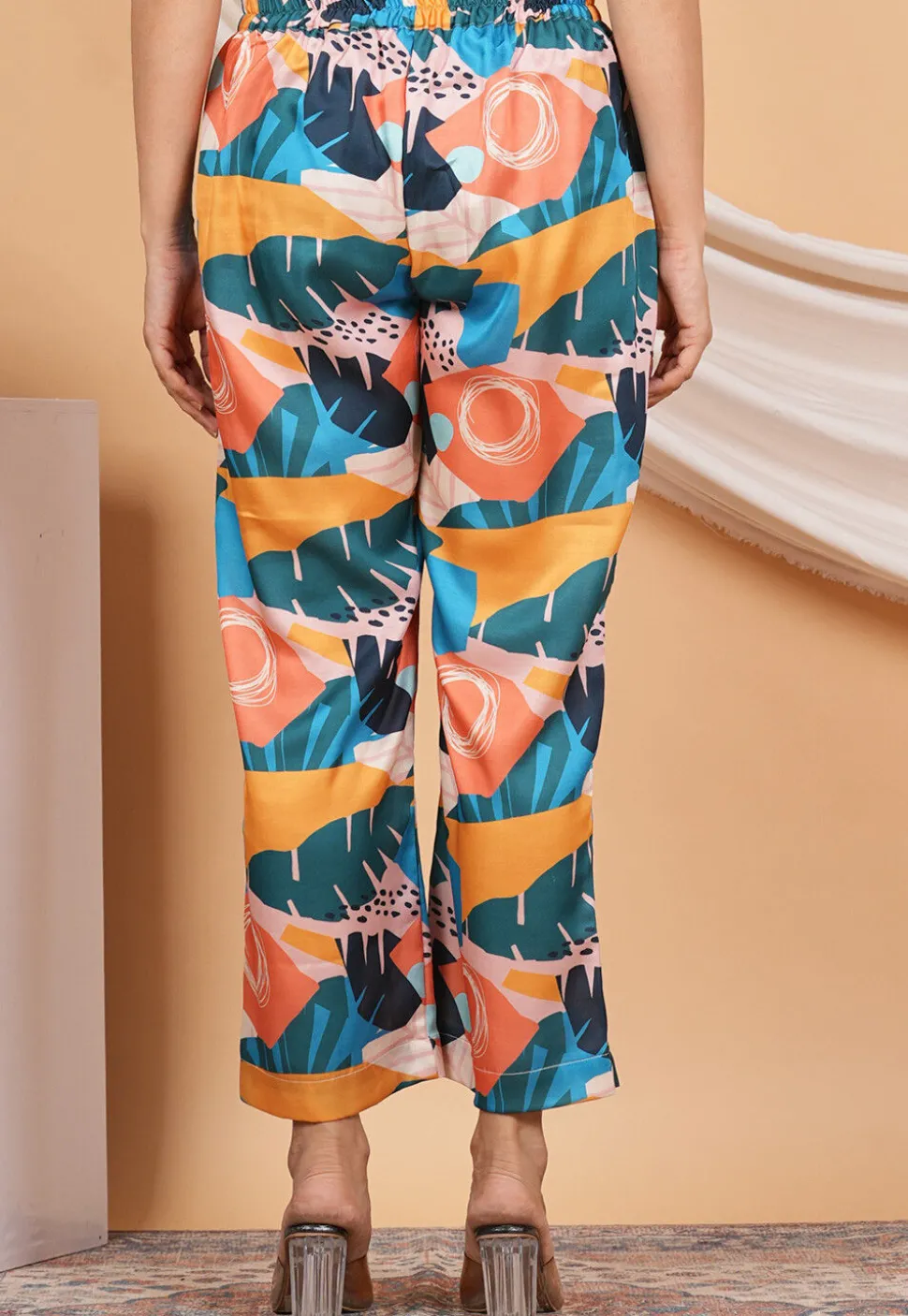 Digital Printed Modal Satin Pant in Multicolor
