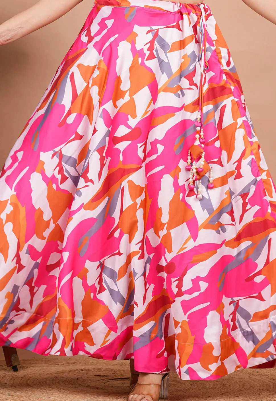 Digital Printed Modal Satin Skirt in Multicolor