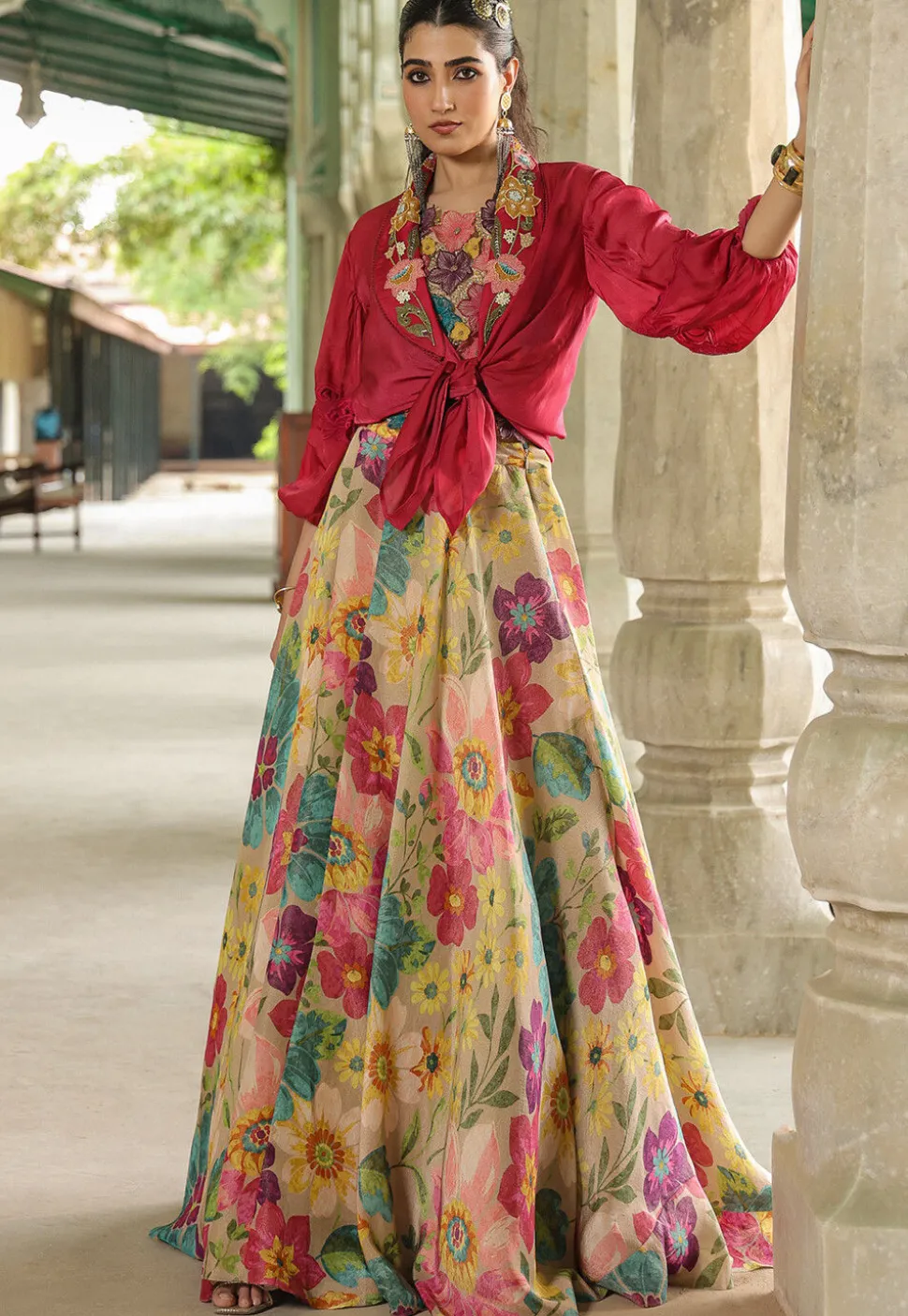 Digital Printed Modal Satin Top Set in Multicolor