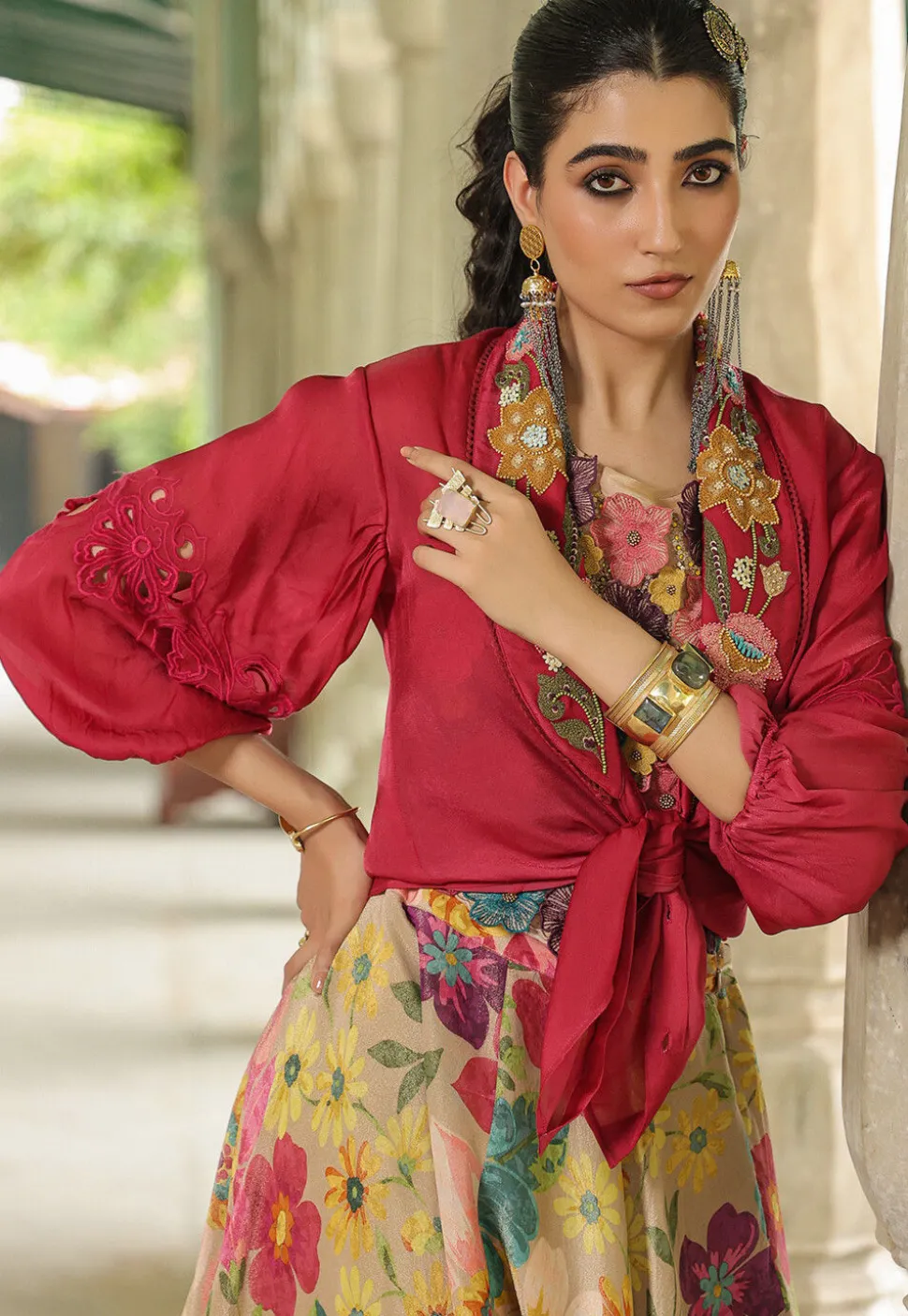 Digital Printed Modal Satin Top Set in Multicolor