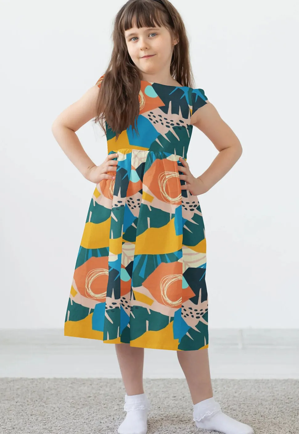 Digital Printed Modal Satin Dress in Multicolor