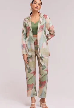 Digital Printed Modal Silk Co Ord Set in Light Green and Multicolor