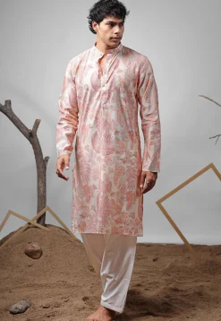 Digital Printed Modal Silk Kurta Set in Pink