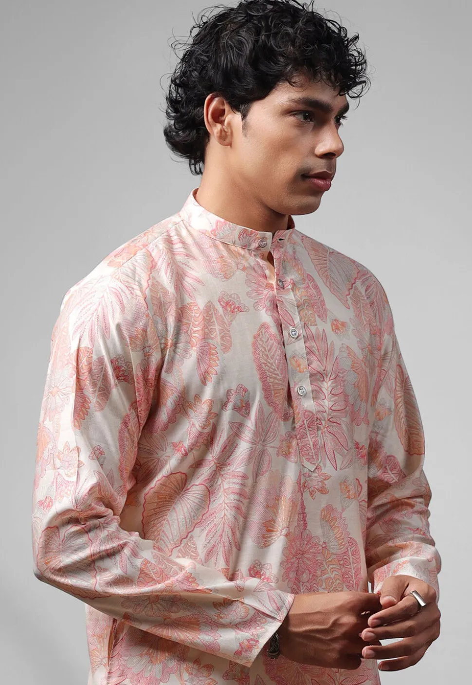 Digital Printed Modal Silk Kurta Set in Pink