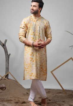 Digital Printed Modal Silk Kurta Set in Cream