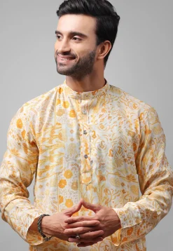 Digital Printed Modal Silk Kurta Set in Cream