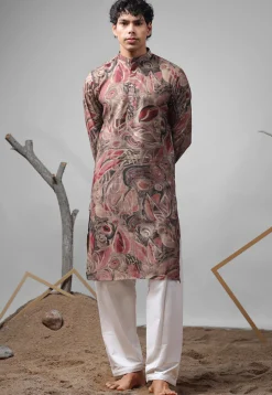 Digital Printed Modal Silk Kurta Set in Old Rose