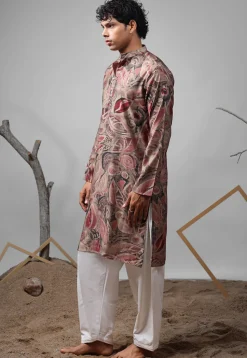 Digital Printed Modal Silk Kurta Set in Old Rose