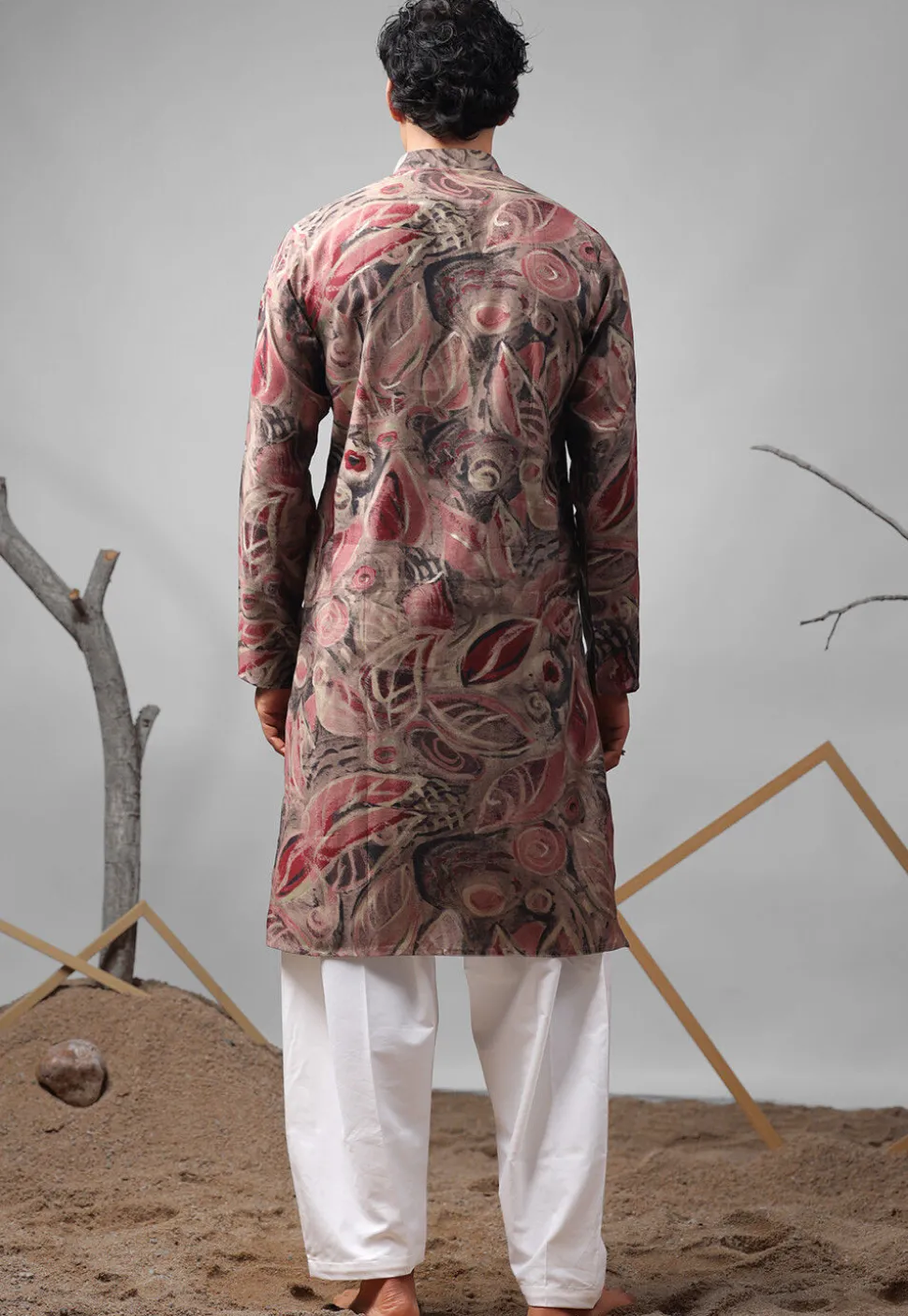 Digital Printed Modal Silk Kurta Set in Old Rose