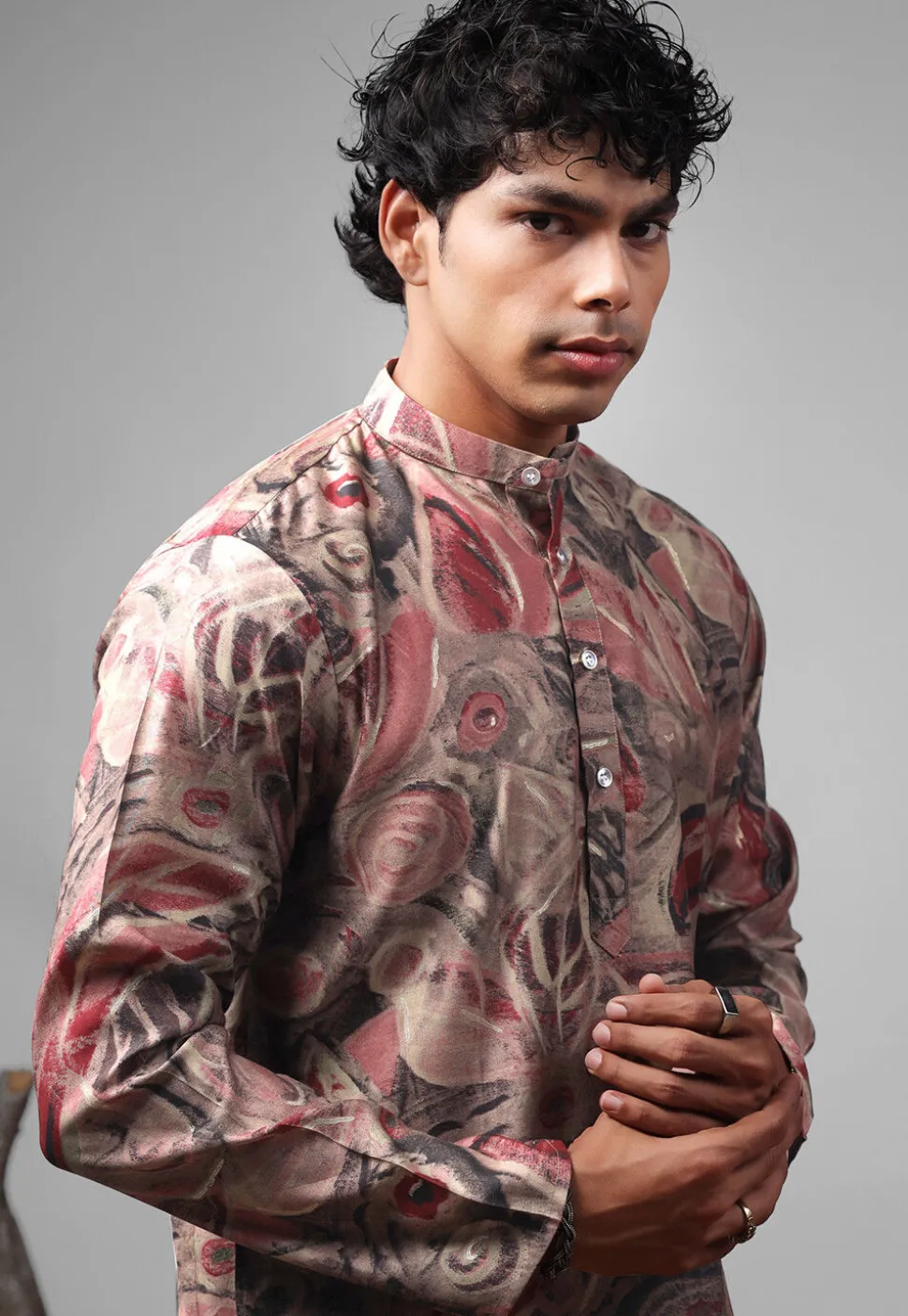 Digital Printed Modal Silk Kurta Set in Old Rose