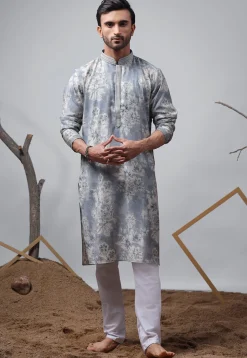 Digital Printed Modal Silk Kurta Set in Blue