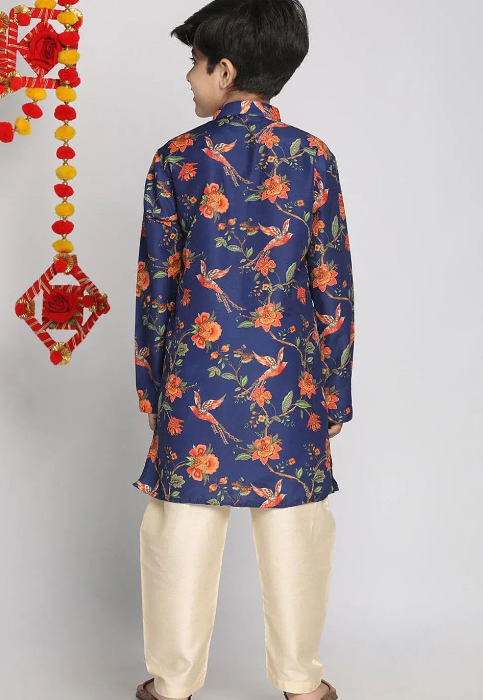Digital Printed Muslin Cotton Kurta Set in Navy Blue