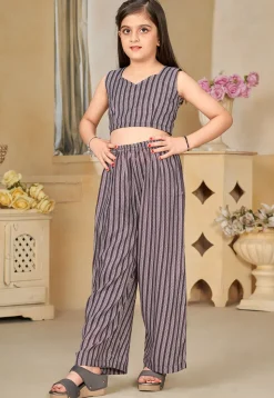 Digital Printed Muslin Cotton Crop Top Set in Fawn