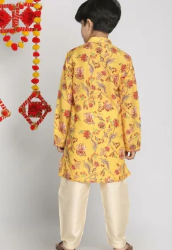 Digital Printed Muslin Cotton Kurta Set in Yellow