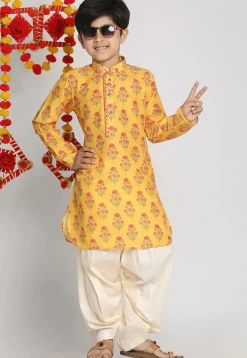 Digital Printed Muslin Cotton Kurta in Mustard