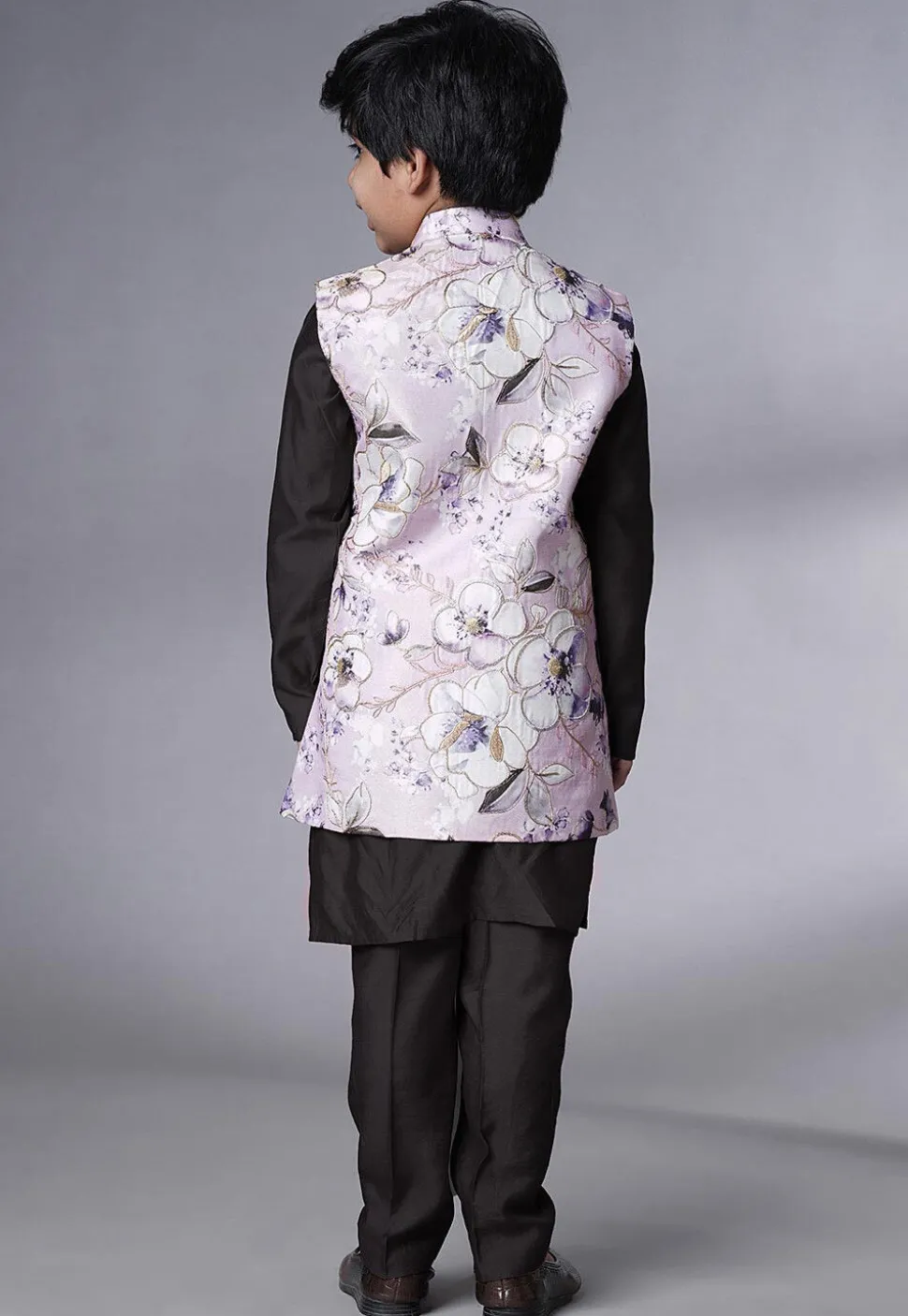Digital Printed Muslin Silk Kurta Set in Black