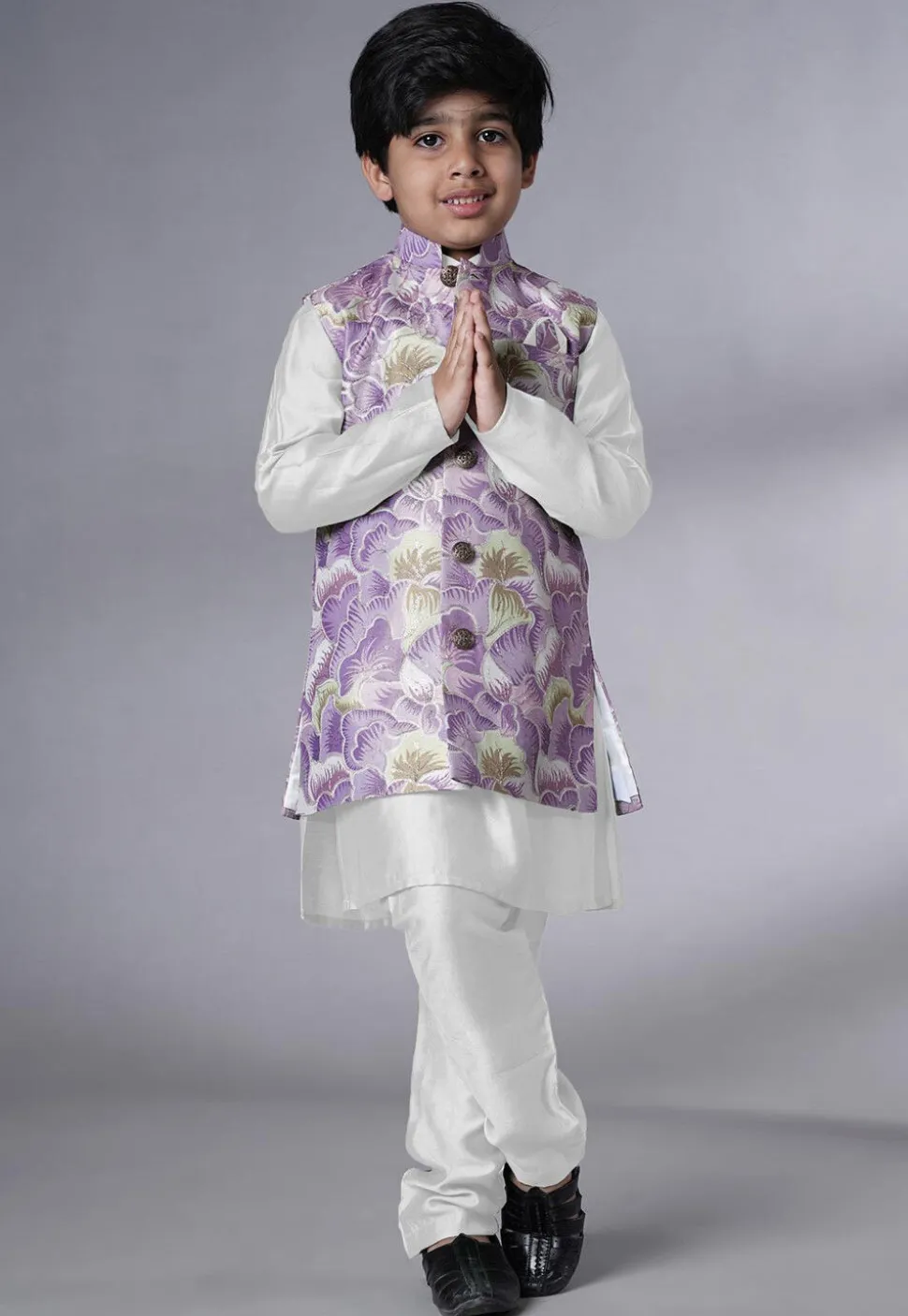 Digital Printed Muslin Silk Kurta Set in White