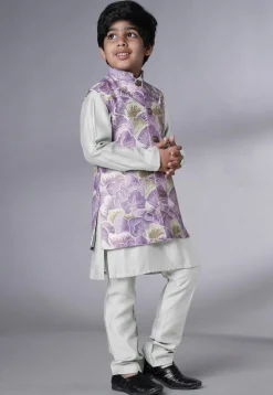 Digital Printed Muslin Silk Kurta Set in White