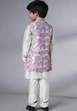 Digital Printed Muslin Silk Kurta Set in White