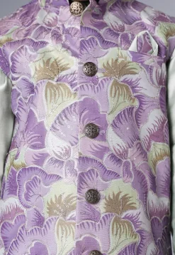 Digital Printed Muslin Silk Kurta Set in White