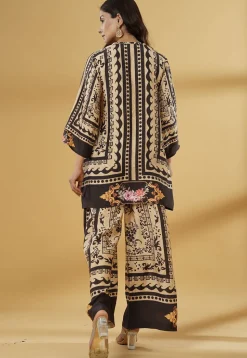 Digital Printed Muslin Silk A Line Kurti Set in Brown