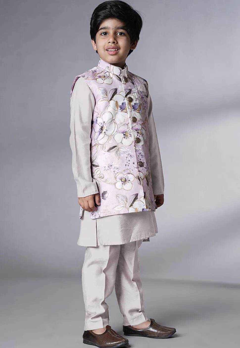Digital Printed Muslin Silk Kurta Set in White