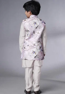 Digital Printed Muslin Silk Kurta Set in White